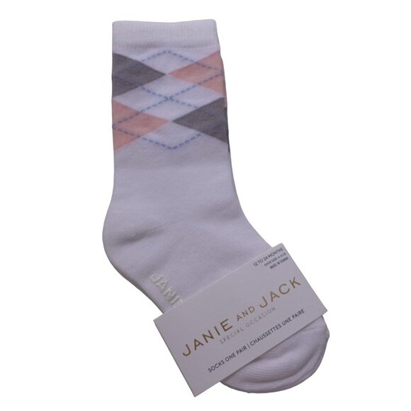 Janie and Jack Other - NWT Janie And Jack Argyle Socks 12-24 Months White Diamond Knit Cotton Blend